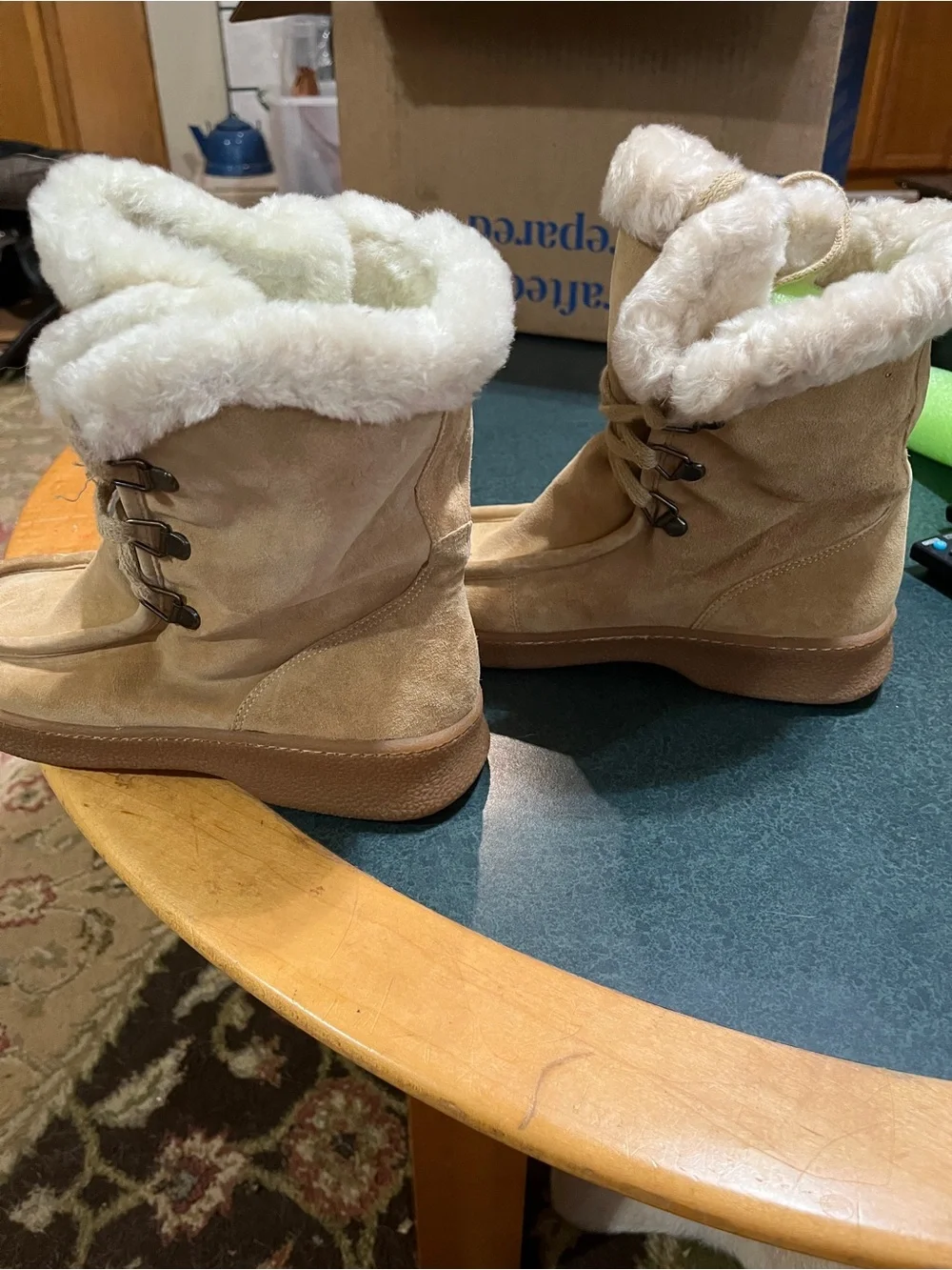 Banana Republic Women's Tan Suede Winter Boots with Faux Fur Trim 8
